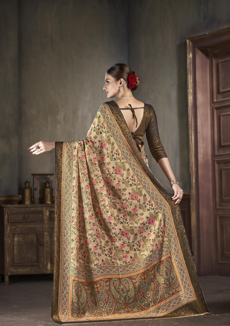 Beige Zarkan Work Silk Saree Set