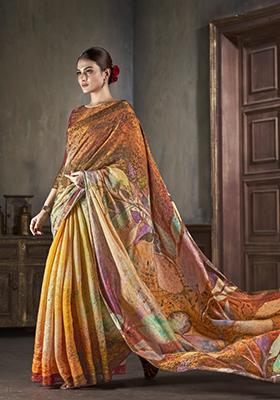 Multi Zarkan Work Silk Saree Set