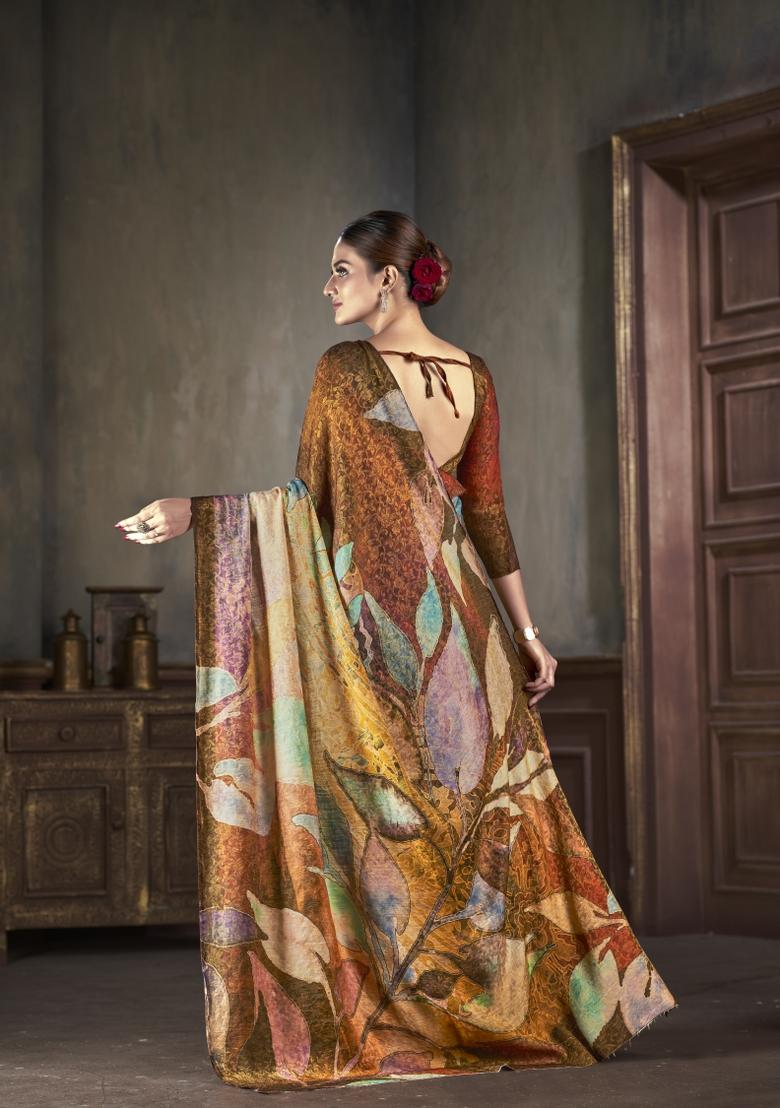 Multi Zarkan Work Silk Saree Set