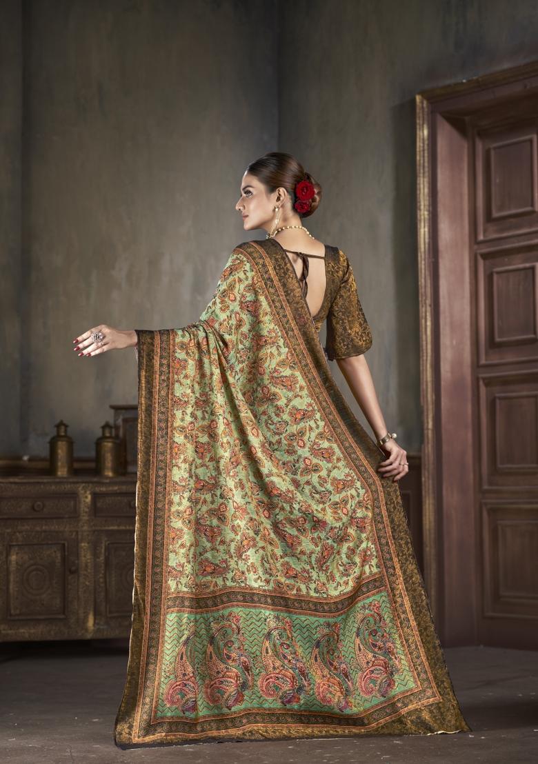 Turquoise Blue Zarkan Work Silk Saree Set