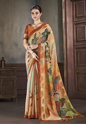 Light Peach Zarkan Work Silk Saree Set