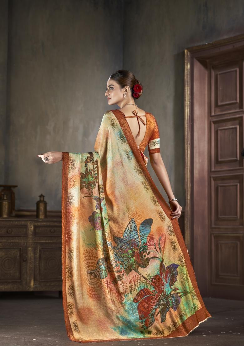 Light Peach Zarkan Work Silk Saree Set