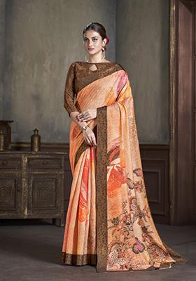 Orange Zarkan Work Silk Saree Set