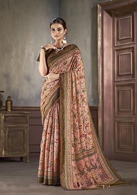 Pink Zarkan Work Silk Saree Set