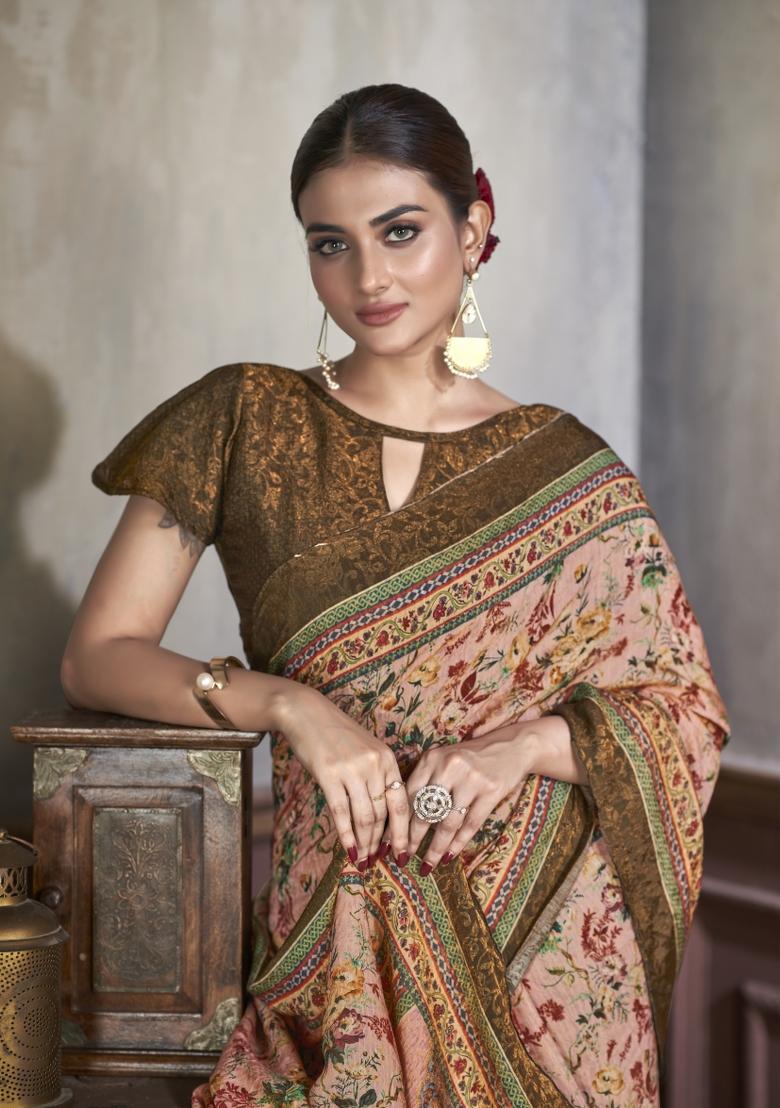 Pink Zarkan Work Silk Saree Set