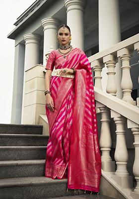 Pink Weaving Banarasi Silk Saree Set