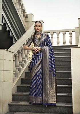 Blue Weaving Banarasi Silk Saree Set