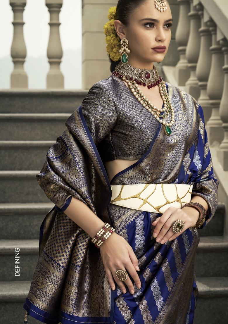 Blue Weaving Banarasi Silk Saree Set