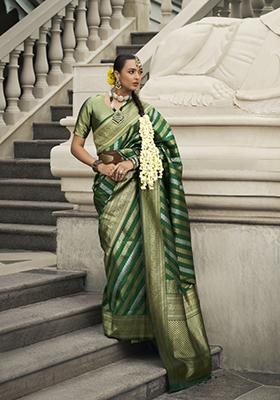 Green Weaving Banarasi Silk Saree Set