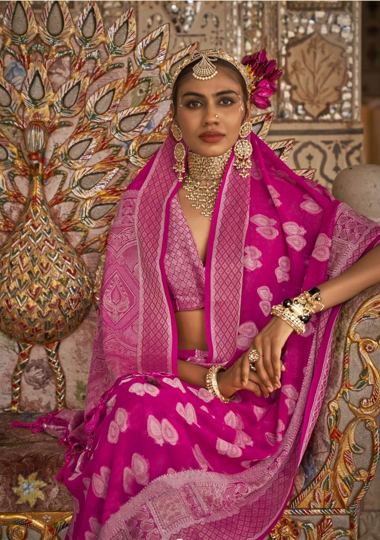 Pink Weaving Georgette Saree Set