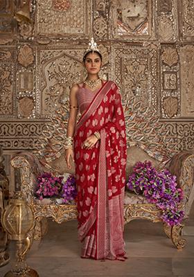 Red Weaving Georgette Saree Set