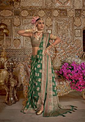 Green Weaving Georgette Saree Set