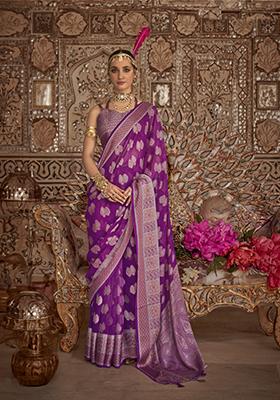 Purple Weaving Georgette Saree Set
