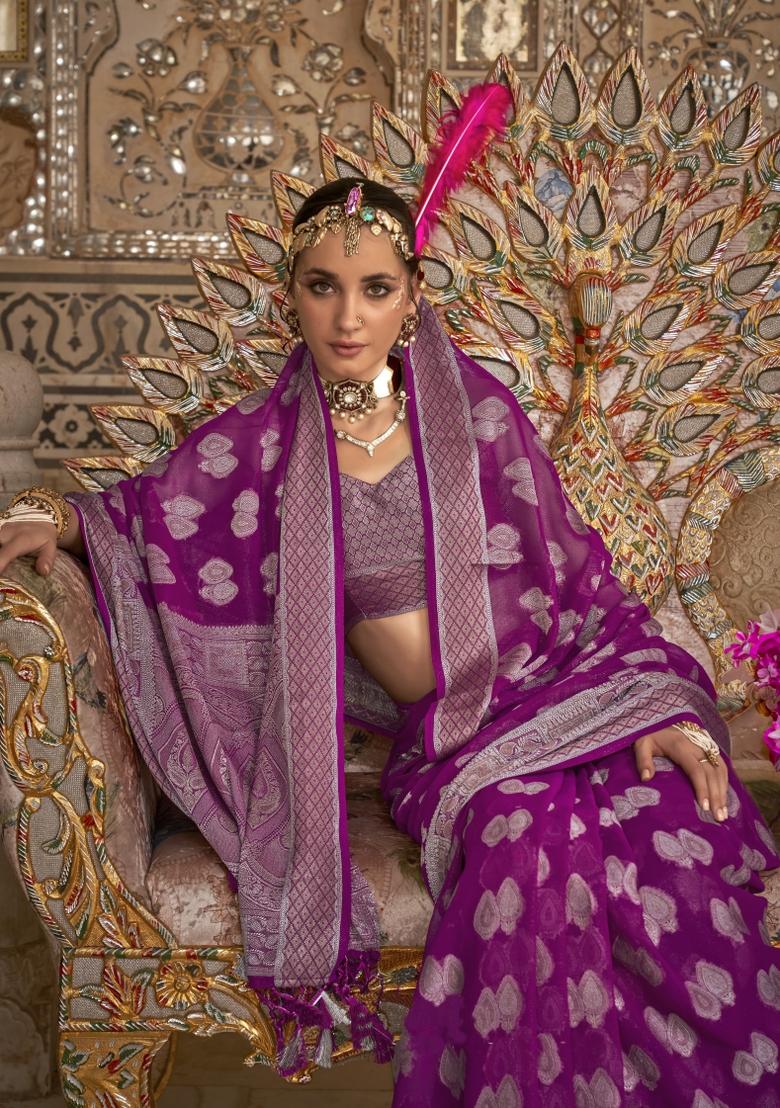 Purple Weaving Georgette Saree Set