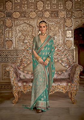 Sea Green Weaving Georgette Saree Set