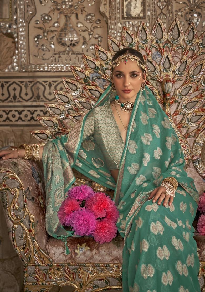 Sea Green Weaving Georgette Saree Set