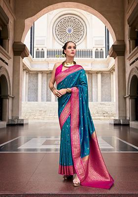 Blue Zardosi Silk Saree Set