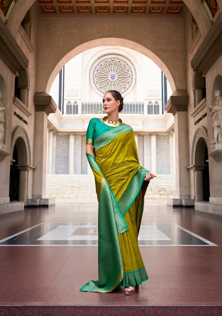 Mehendi Green Zardosi Silk Saree Set