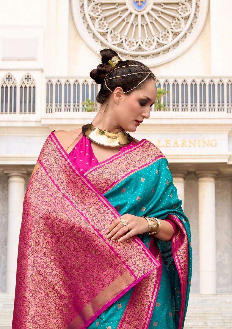 Sea Green Zardosi Silk Saree Set