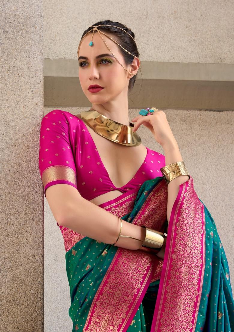 Rama Green Zardosi Silk Saree Set