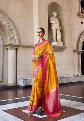 Yellow Zardosi Silk Saree Set