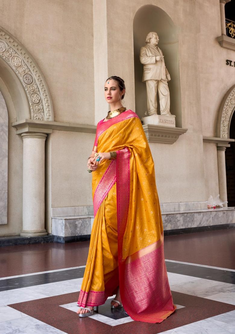 Yellow Zardosi Silk Saree Set
