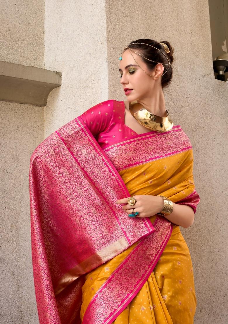 Yellow Zardosi Silk Saree Set