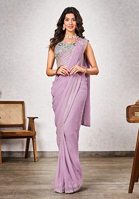 Pink Embroidered Georgette Saree Set