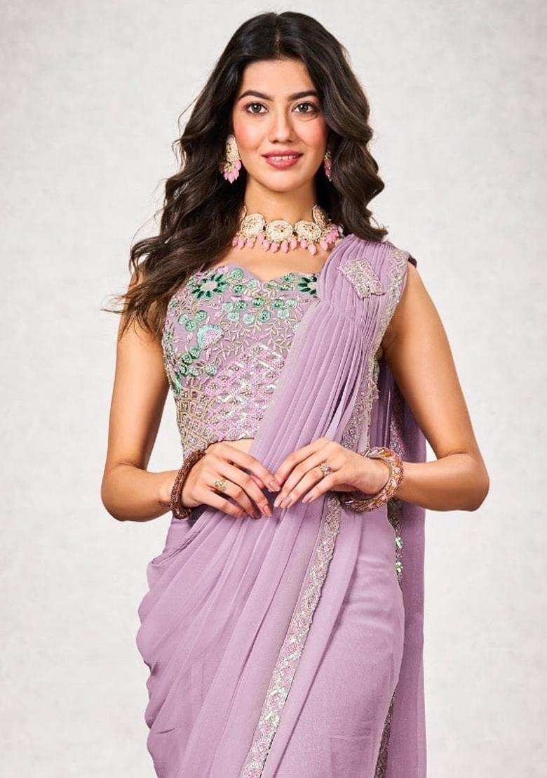 Pink Embroidered Georgette Saree Set