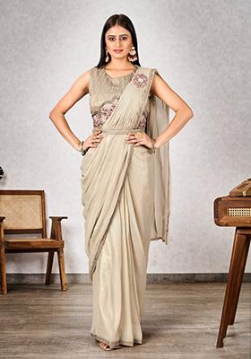 Grey Embroidered Georgette Saree Set