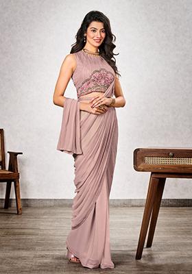 Pink Embroidered Georgette Saree Set