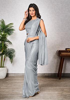 Grey Embroidered Georgette Saree Set
