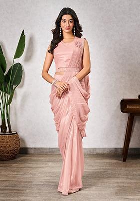 Peach Embroidered Georgette Saree Set