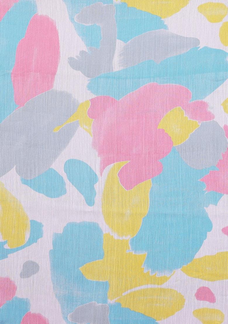 Grey Printed Chiffon Saree Set