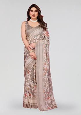 Grey Printed Chiffon Saree Set