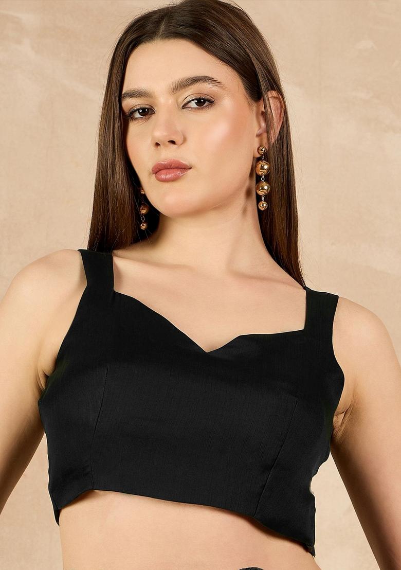 Black Solid Chiffon Saree Set