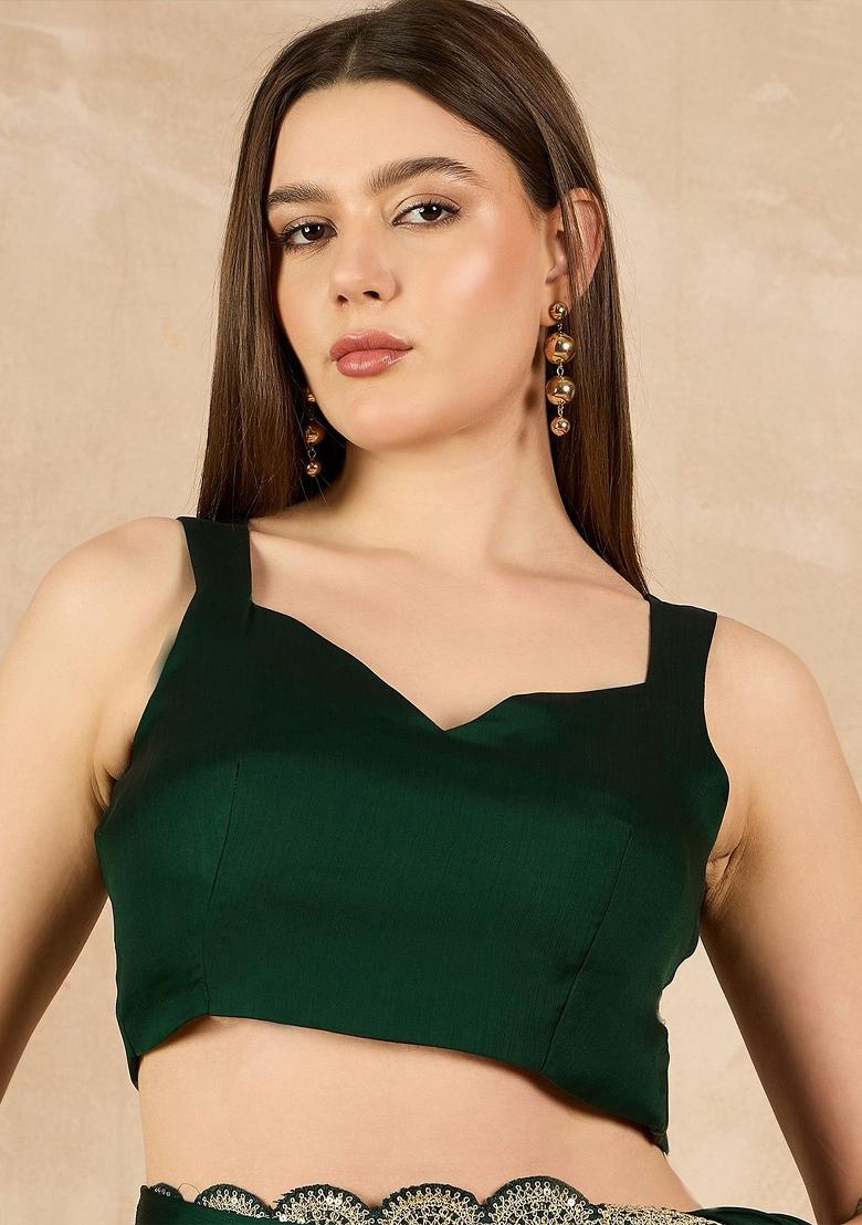 Green Solid Chiffon Saree Set