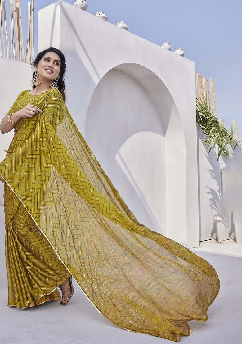Multi Printed Chinon Saree Set