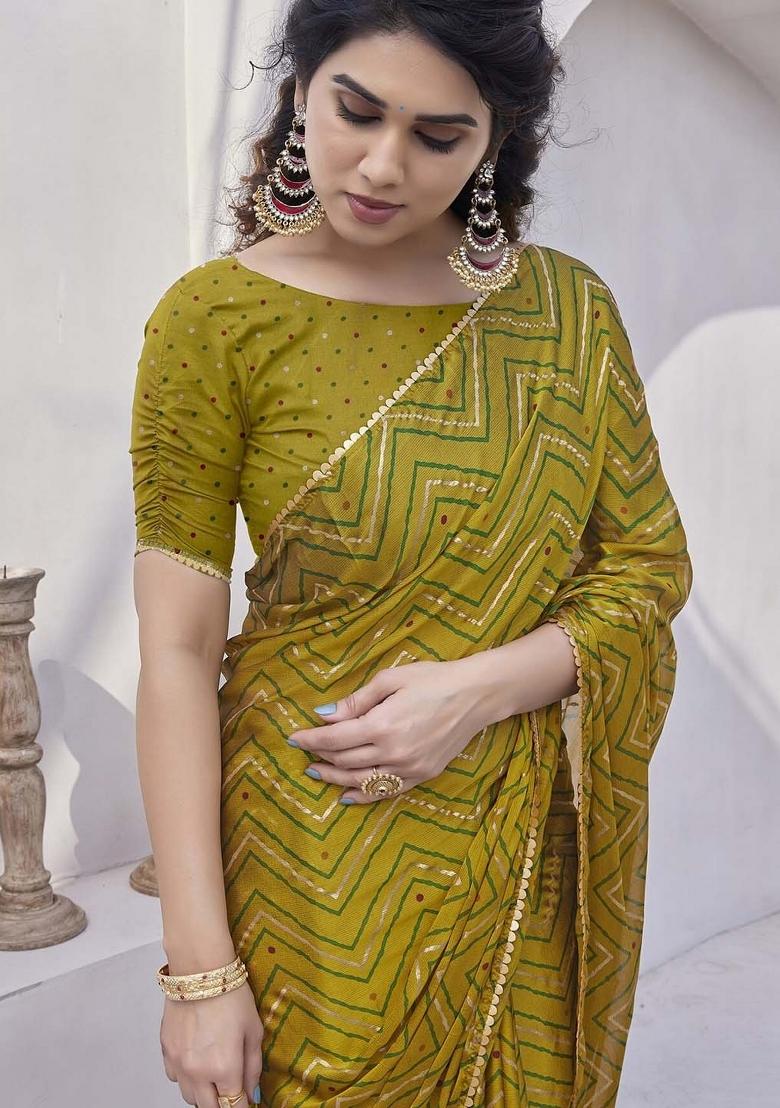 Multi Printed Chinon Saree Set