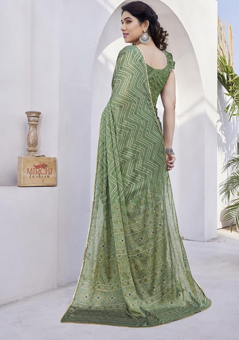 Multi Printed Chinon Saree Set