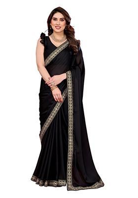 Black Solid Chiffon Saree Set