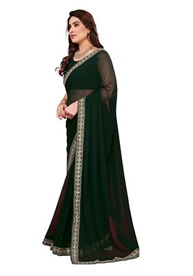 Green Solid Georgette Saree Set