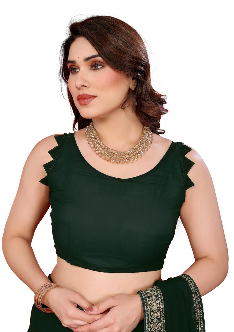 Green Solid Georgette Saree Set