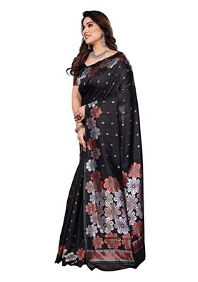 Black Weaving Silk Saree Set