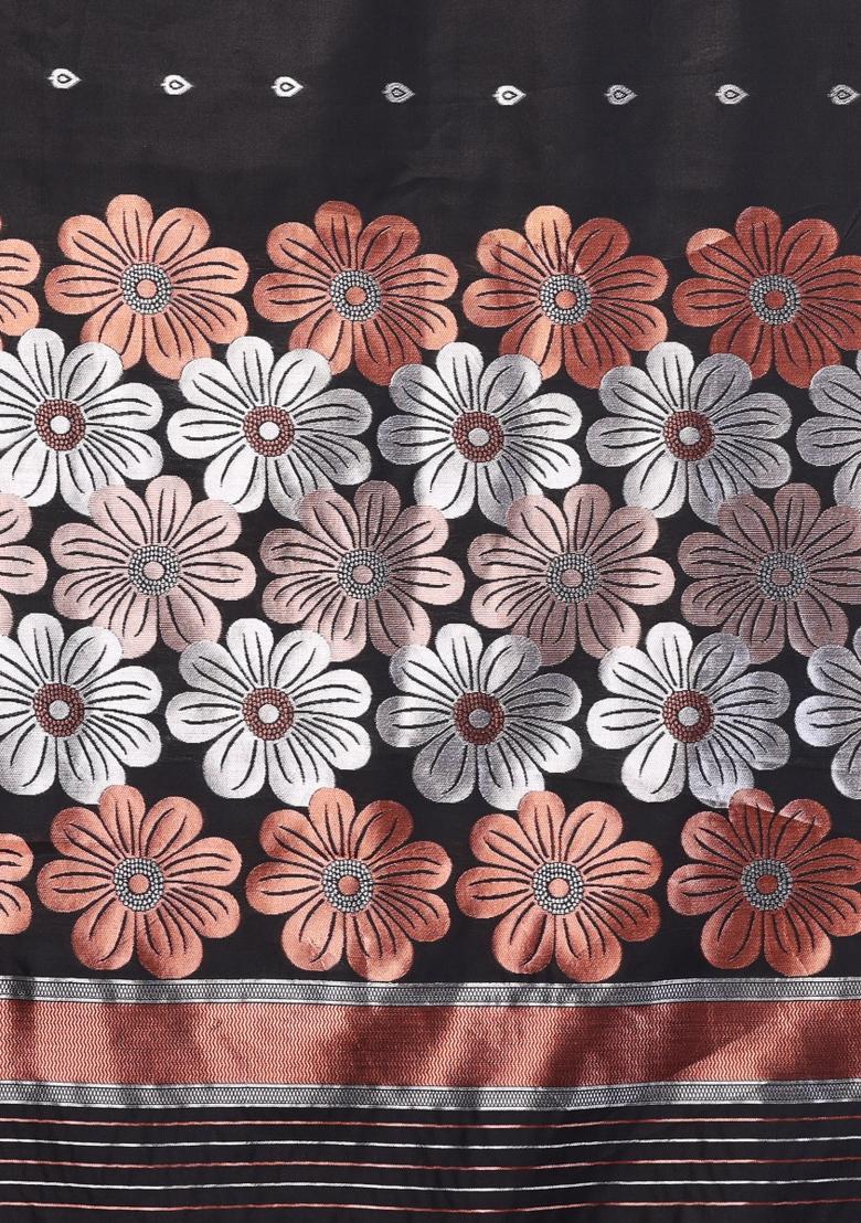 Black Weaving Silk Saree Set