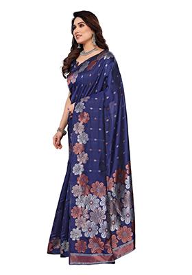 Blue Weaving Silk Saree Set