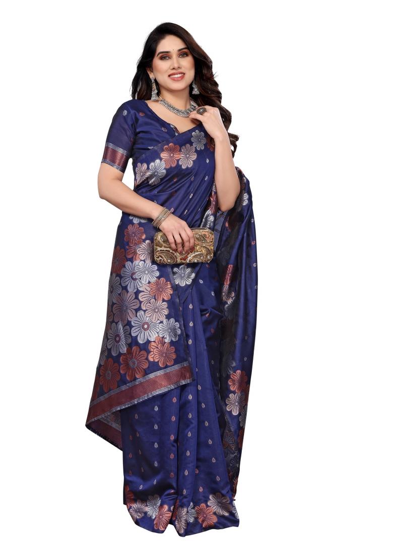 Blue Weaving Silk Saree Set