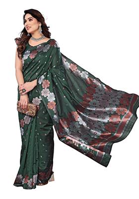 Green Weaving Silk Saree Set