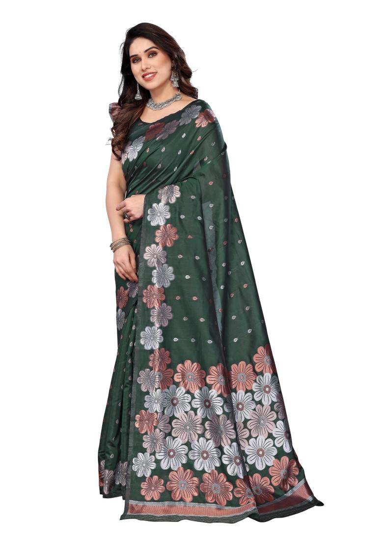 Green Weaving Silk Saree Set
