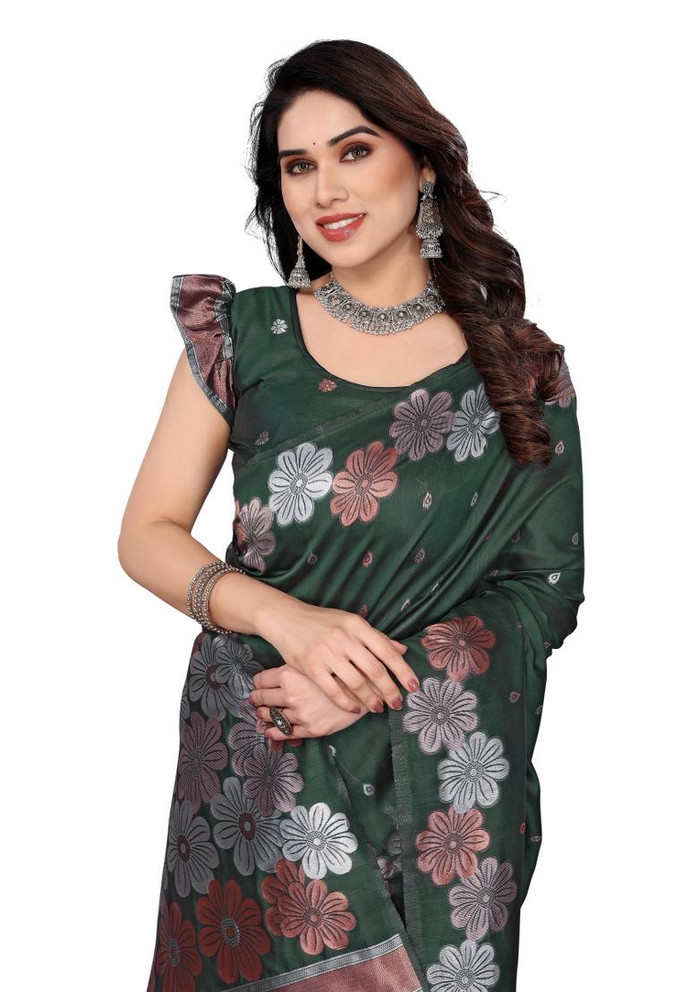 Green Weaving Silk Saree Set